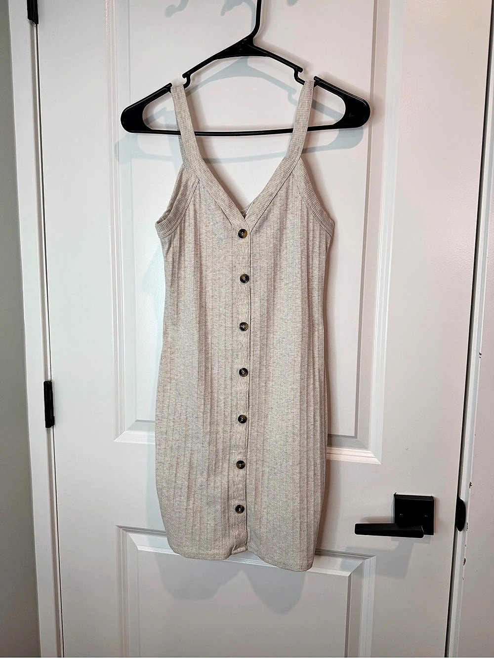 Bozzolo Ribbed Button-Front Tank Bodycon Dress Beige Small - Picture 2 of 5